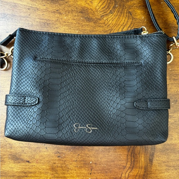 JESSICA SIMPSON Black Snake Skin Print Crossbody Bag with Chain Strap - Picture 2 of 11